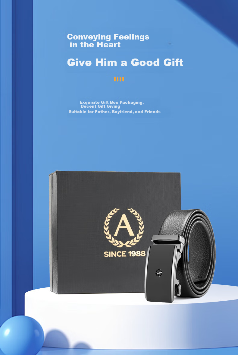 Aokang Men's Automatic Buckle Belt, Top-Grain Leather Gift Box, Business Trouser Belt, Birthday Gift for Husband 10