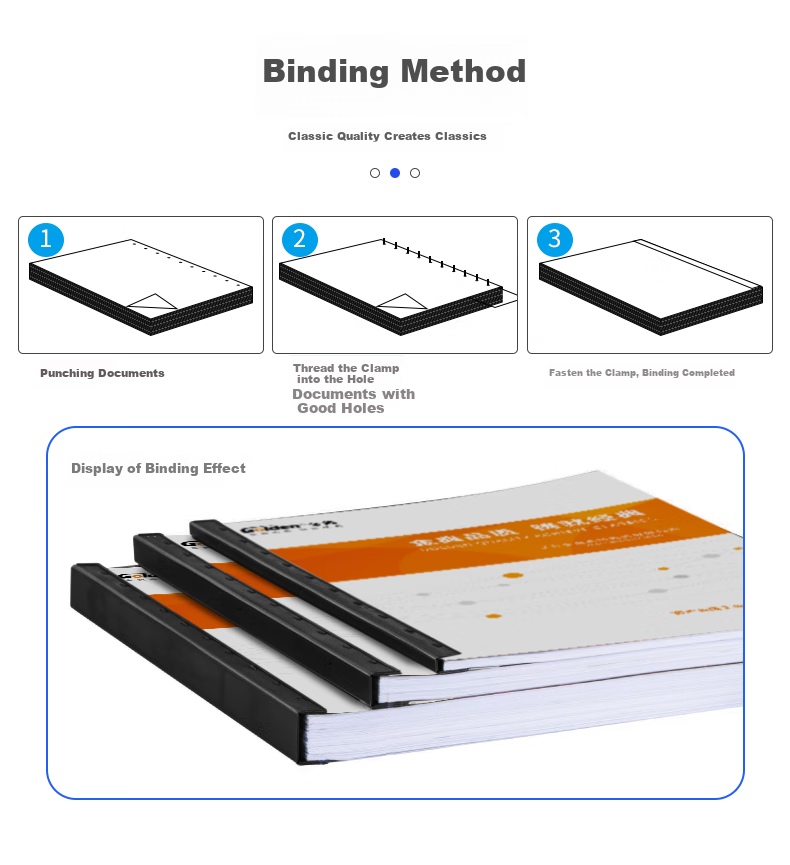 GOLDEN 10-Hole Binding Strips Plastic File Contract Binding Strips A4/5mm Black (100 pcs/Box) 6