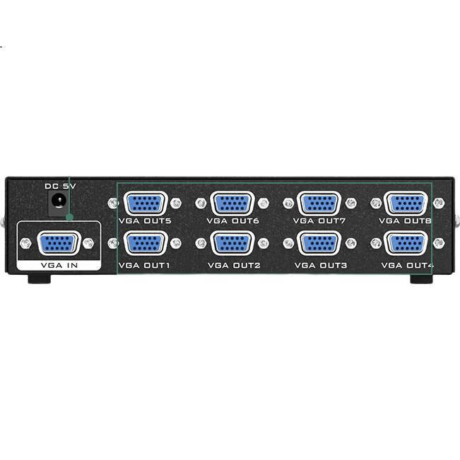 VGA сплиттер MT-viki MT-3508, 1 вход, 8 выходов, 1920x1440, 350 МГц, 45 м, черный