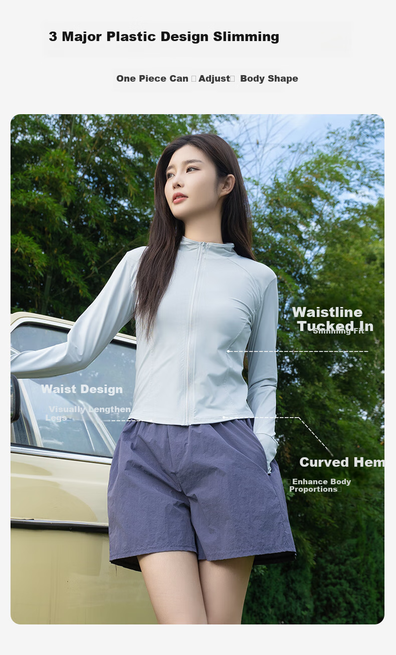 BOPRUIEY Women's Summer Slim Fit Stand Collar UV Protection Ice Silk Cooling Sunscreen Jacket 11