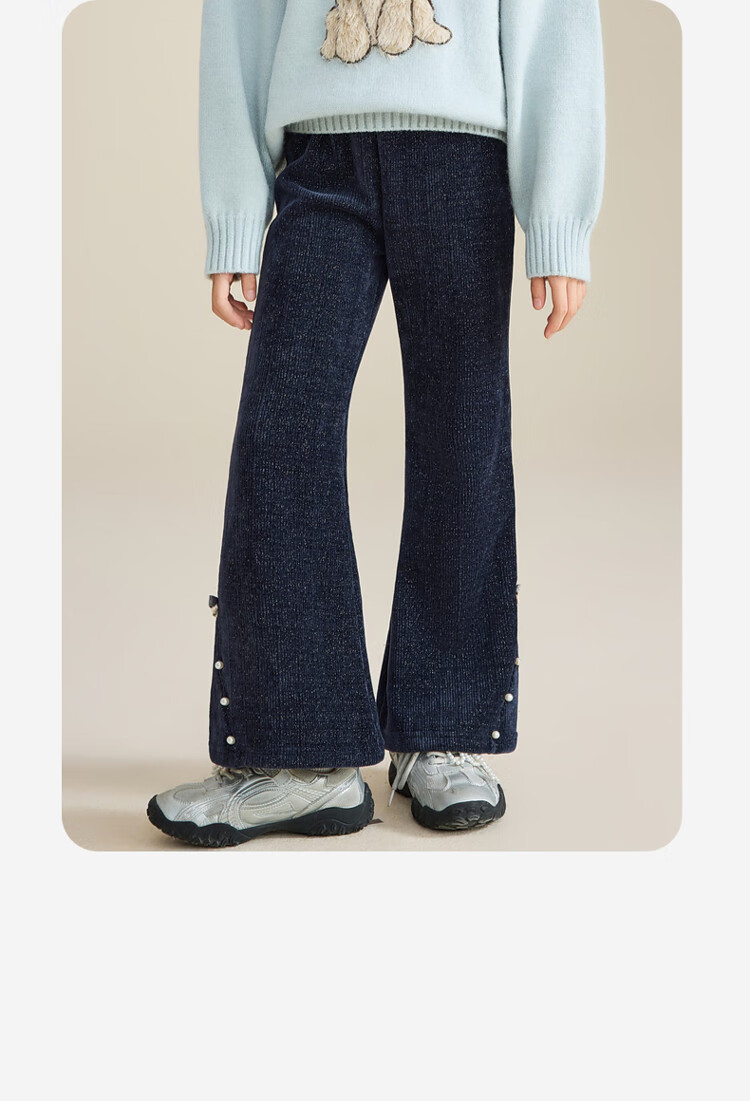 ASK JUNIOR Kids Corduroy Retro Flared Pants with Bow Girls Casual Long Trousers Spring 2026 1