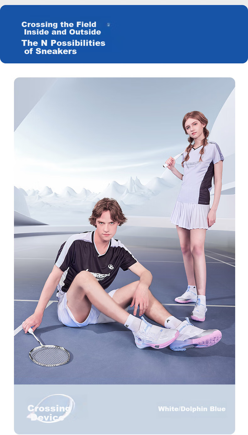 KAWASAKI Badminton Shoes, Wear-Resistant Button Laces, Men's And Women's Sports Shoes, Chuanyue 2.0 Mid, Beige/purple, Size 45 14