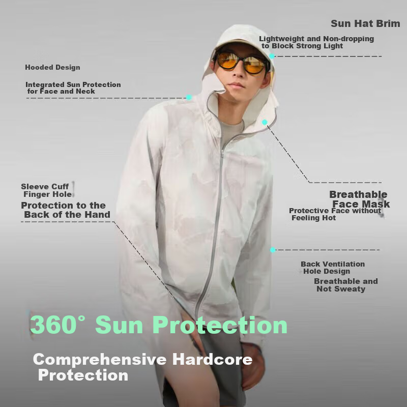 BOSIDENG Sun Protection Jacket for Men, Summer Outdoor Ice Silk Original Yarn Fishing Shirt, Cool Breathable Sports Cycling Hooded Coat