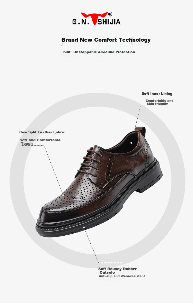 G.N.Shi Jia Men's Leather Shoes, Summer Hollow Breathable Brogue Carved Shoes, British Retro Business Formal Shoes for Me 15