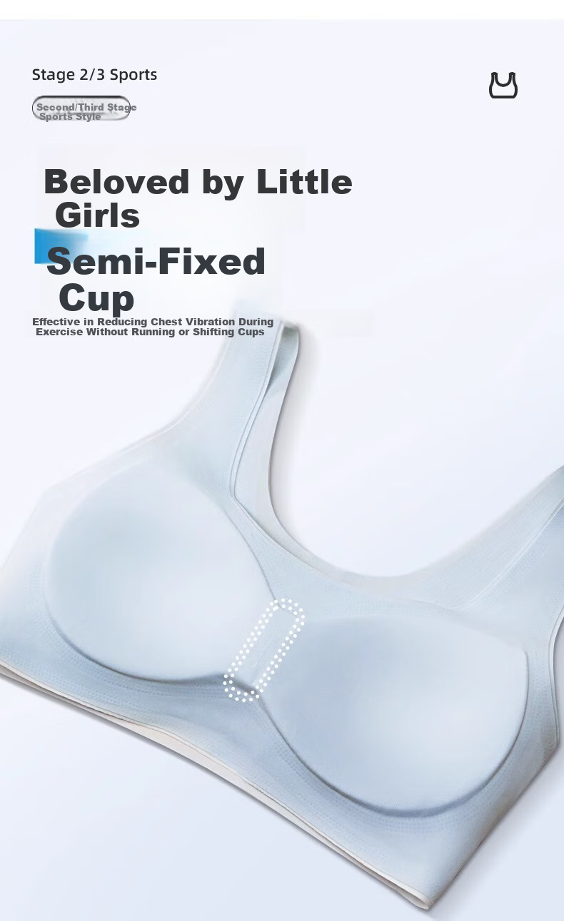 MiiOW 2-Pack Girls' Underwear Bra, for Middle And High School Second Stage Puberty Development, Seamless Sports Anti-Shock Girls' Vest 5