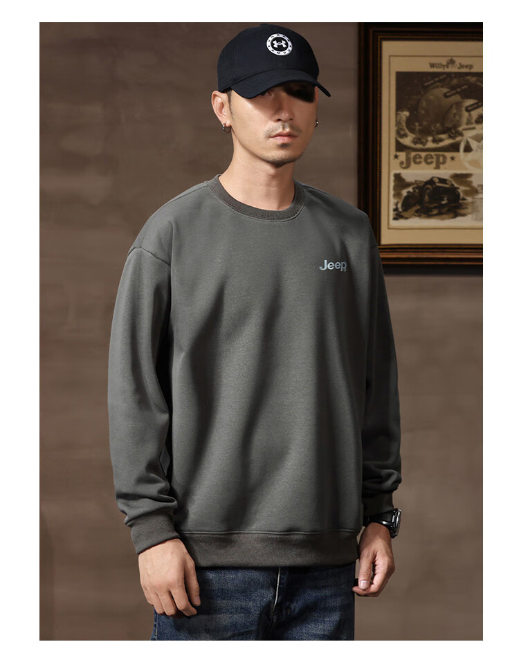 JEEP Men's Sweatshirt, New Spring And Autumn 2026 Style, Trendy Round Neck, Loose Long-Sleeve Casual Sportswear Top for Men, Fashionable 28