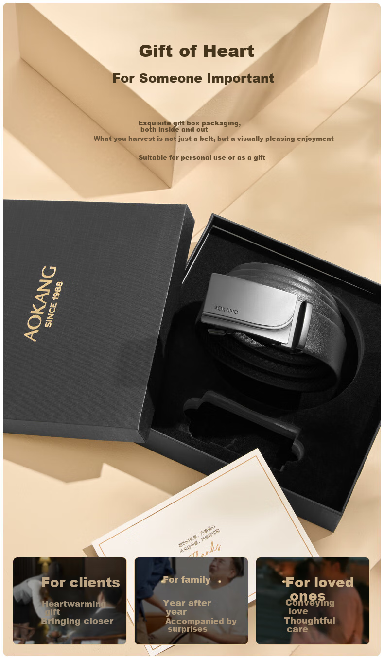 Aokang Men's Automatic Buckle Belt, Business Gift Box, Top-Grain Leather Trouser Belt, Birthday Gift for Husband 4