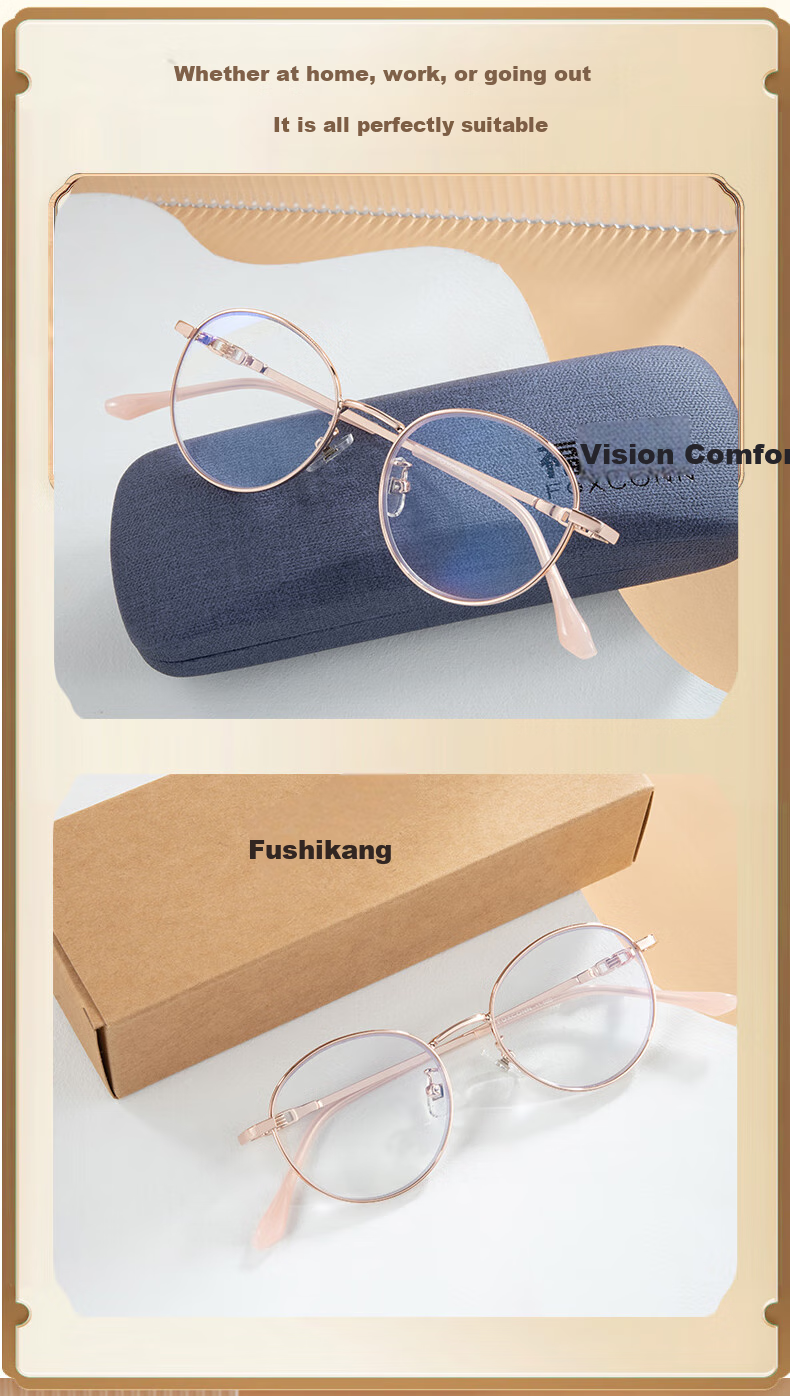 Fushikang Reading Glasses, Fashionable Retro Women's Ultra-Light Round Frame, Imported Presbyopic Glasses F1010, Rose Gold, +300 Degrees 5