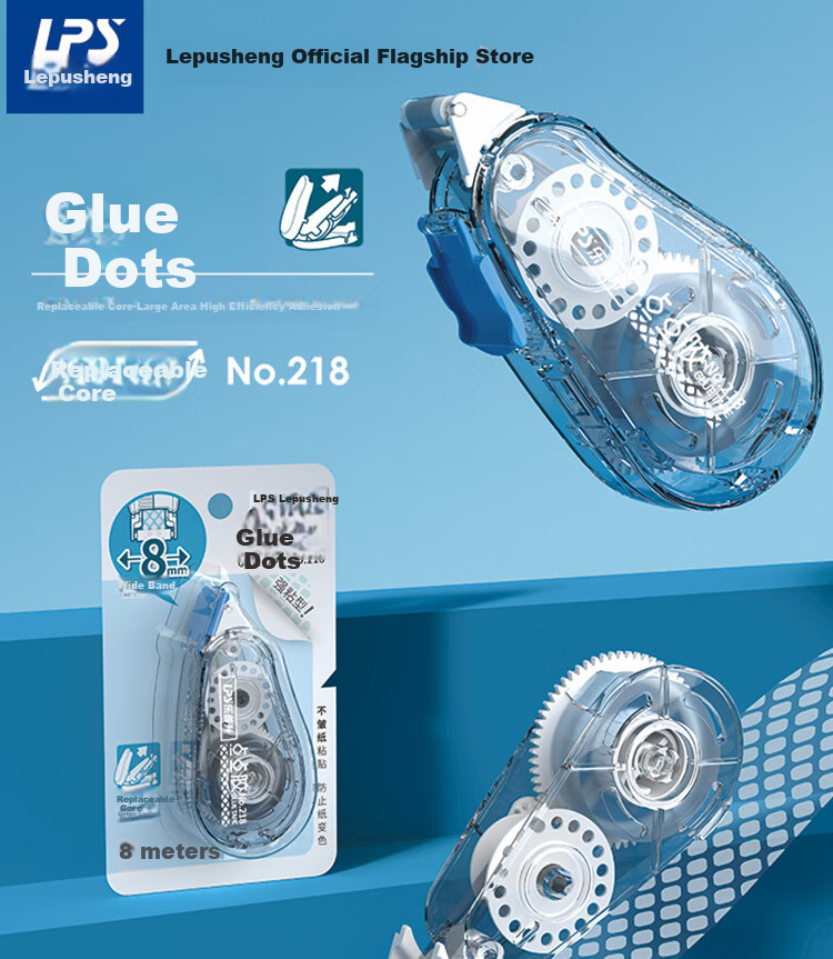 Lepusheng Dot Glue, Point-Shaped Double-Sided Tape with Replaceable Core, Correction Tape-Style, Strong Adhesive High-Viscosity Tape for Students, Point-Shaped Glue for Journaling, 218 Blue 1