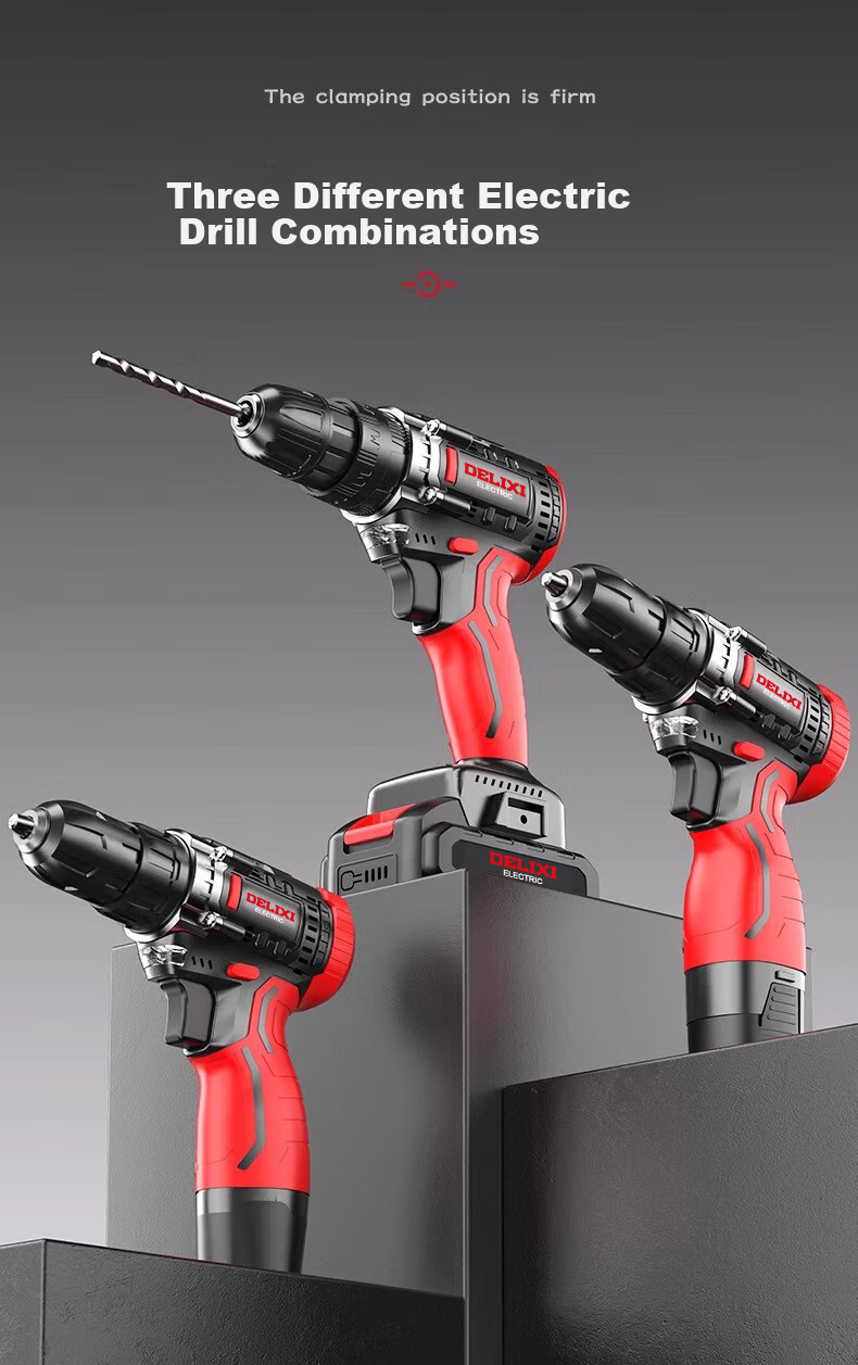 DELIXI Household Lithium Battery Drill Tool Set, Hardware And Electrical Tools for Plumbers And Carpenters, Multi-Functional Repair Toolbox Kit 15
