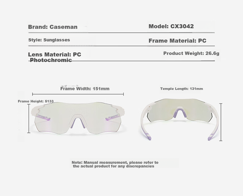 CAXMAN Running Glasses for Men And Women, Marathon-Specific User Outdoor Sunglasses Cycling Photochromic Sports Glasses W01 White Frame Changing to Purple 4