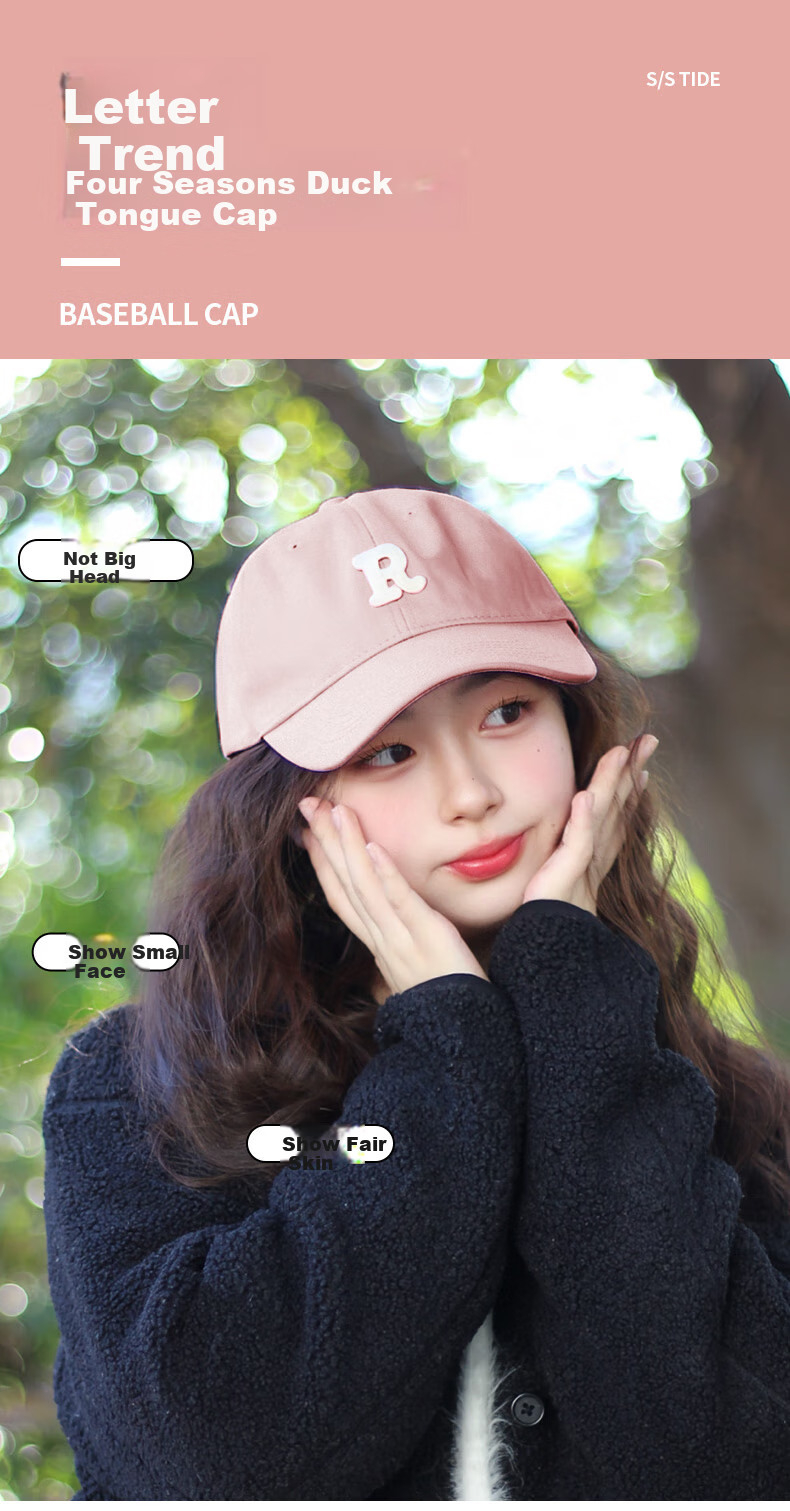 TUCANO R Logo Baseball Cap Women Large Head Circumference Slim Face Versatile Sports Hat Men Korean Style Duckbill Cap Trendy 1