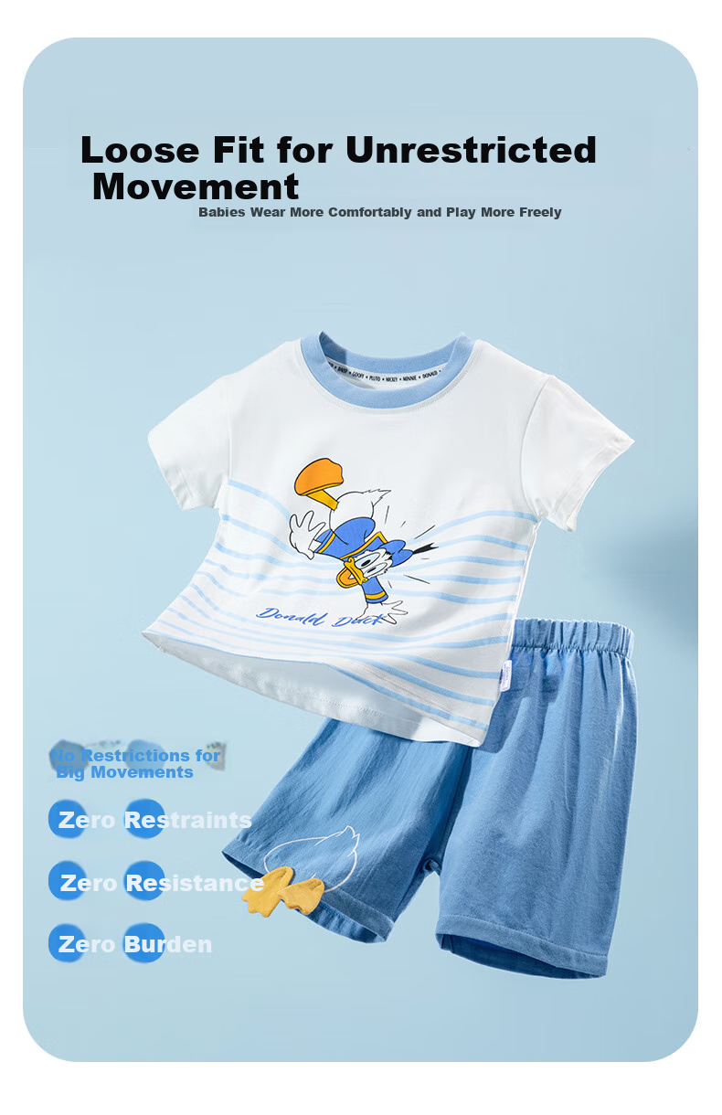 Disney Children's Short-Sleeve Set, Cartoon Mickey Mouse, Fashionable Casual Versatile Comfortable Breathable Summer New Style, Blue And White, Size 110 5