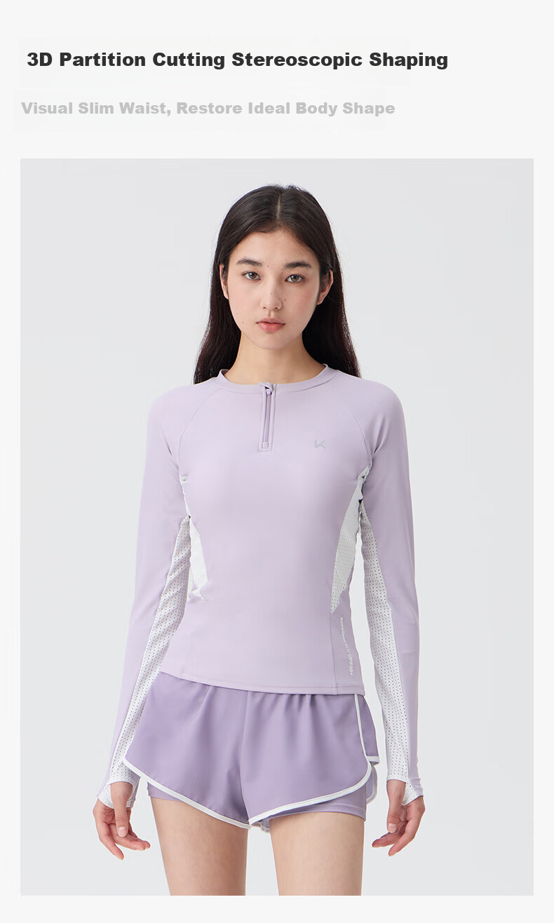Keep Women's Two-Piece Long-Sleeve Swimsuit with Sun Protection for Curvy Girls, Plus Size Hot Spring Swimming Costume 987 Purple S 2