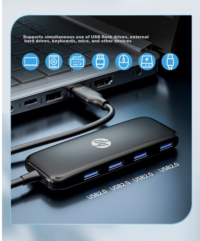 HP CT110c USB Hub, Computer USB Expansion Port, 4-Port USB 2.0 Hub, USB Extension Cable, Black 11