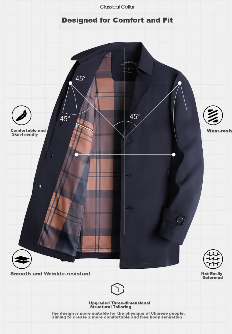 SHANSHAN High-End Trench Coat for Young And Middle-Aged Men, Mid-Length Solid Color Wrinkle-Resistant Casual Seamless Pressed Jacket Father's Day Outerwear 15
