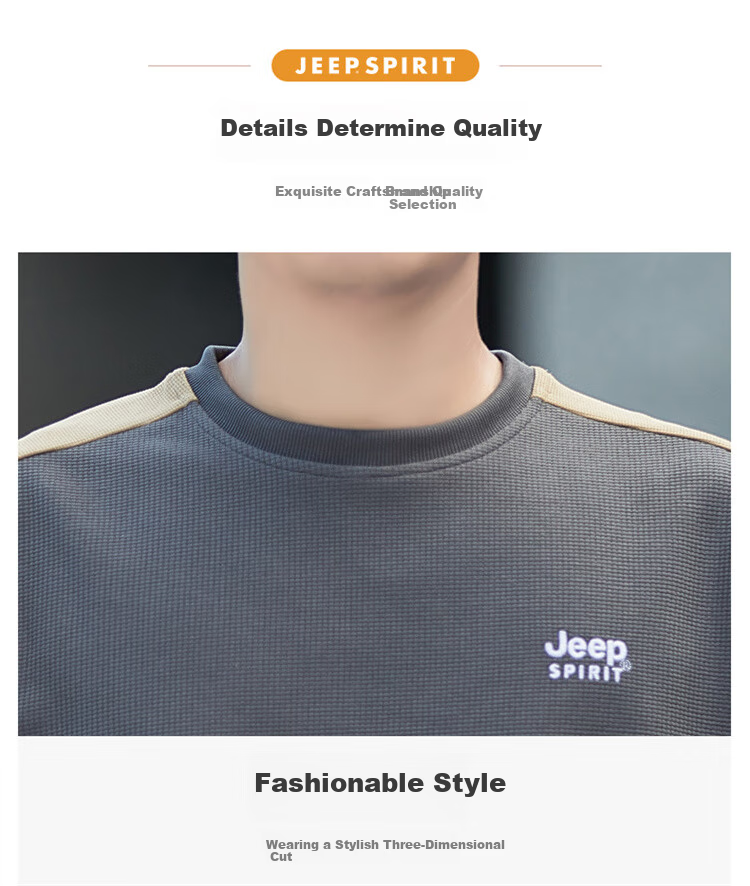 JEEP SPIRIT Men's Waffle Knit Long-Sleeve T-Shirt, Loose Casual Trendy Men's Top for Spring And Autum 3