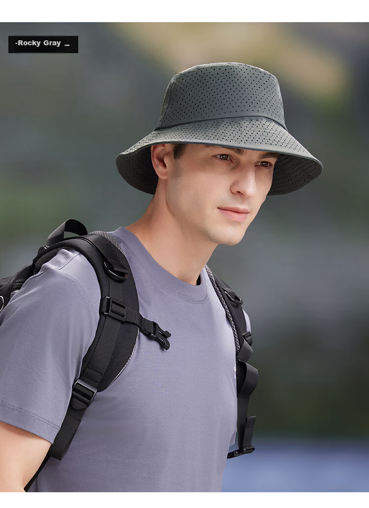 JEEP Men's Summer Fisherman Hat, Outdoor Mesh Breathable Bucket Hat, Sun Protection Hiking Cap for Women, Rock Gray 8