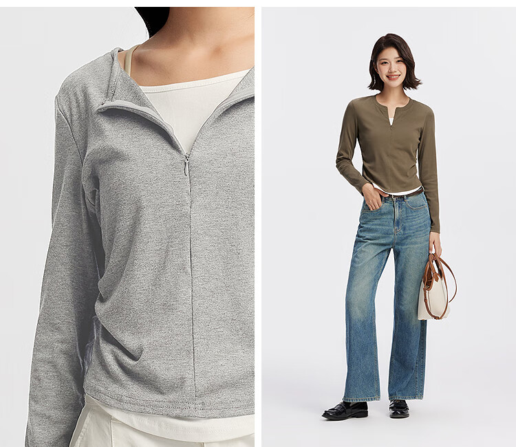Semir Women's Long Sleeve T-Shirt Short Design Slim Fit Fake Two-Piece Autumn 2025 101525101003 Mall Version 3