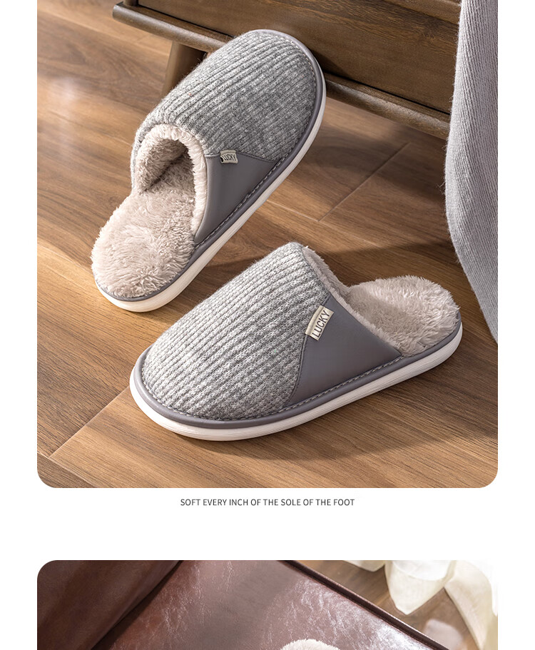 TZLDN Cotton Slippers Men Short Plush Autumn Winter Women's Indoor Thick Sole Warm Non-Slip Couple Cotton Shoes 7
