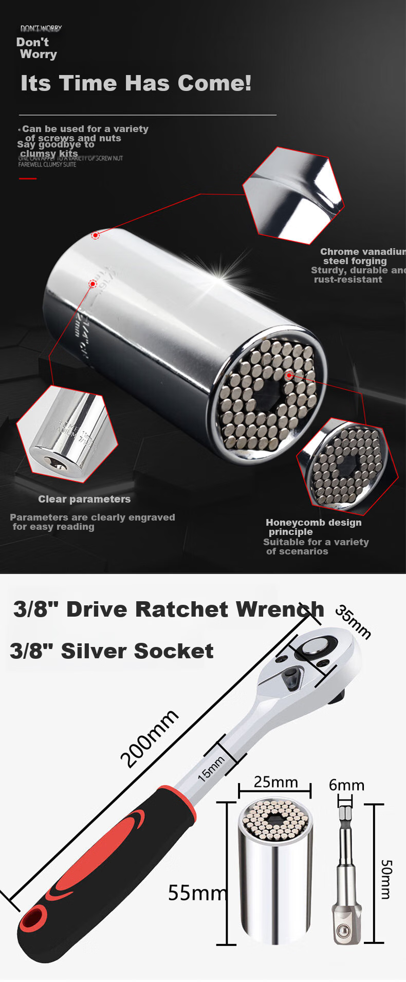 Paola Universal Socket Wrench Set, Multifunctional Magic Socket Universal Socket Electric Wrench Tool 7003 1