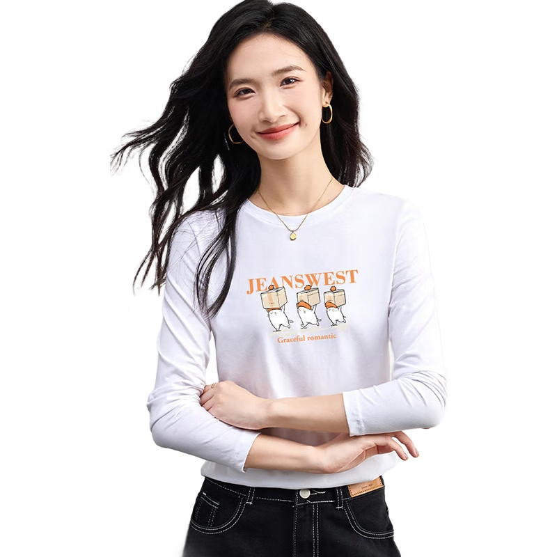 Женская футболка с длинным рукавом Jeanswest, хлопок, размер L, белый