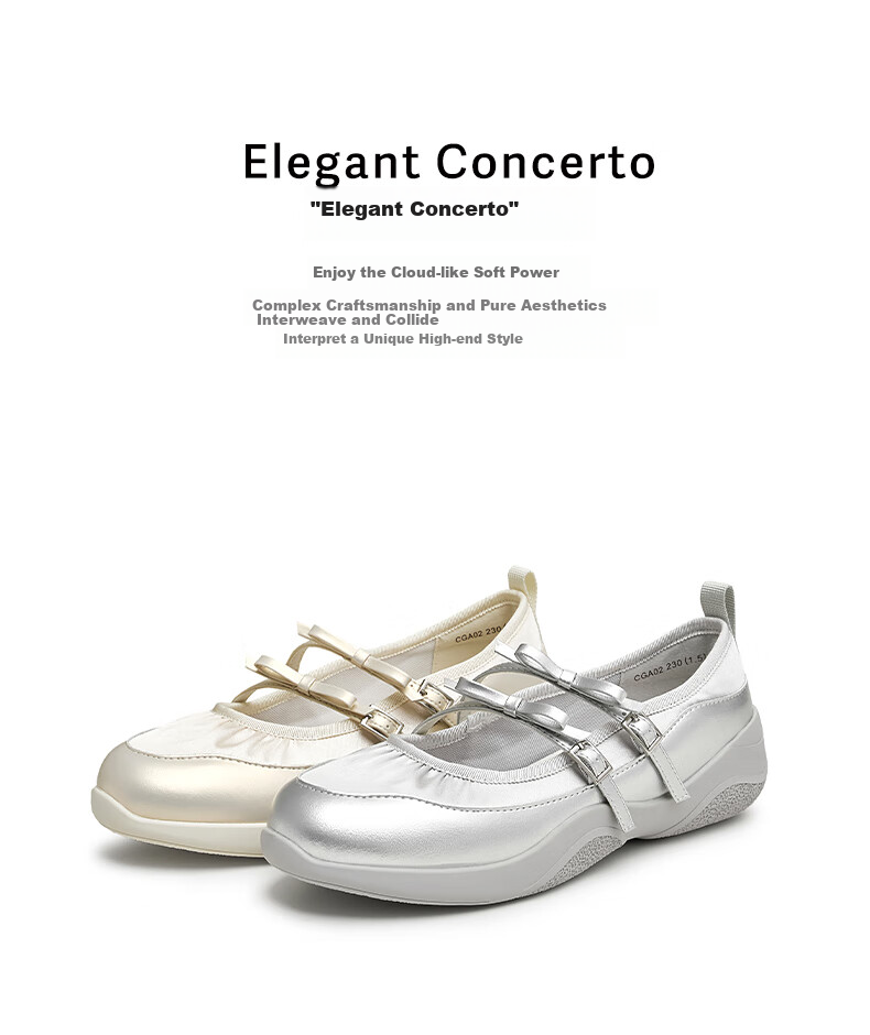 TATA Silver Casual Mary Jane Shoes for Women, Sporty Ballet Flats, Autumn Season CGA02CQ4, Beige, Size 36 2