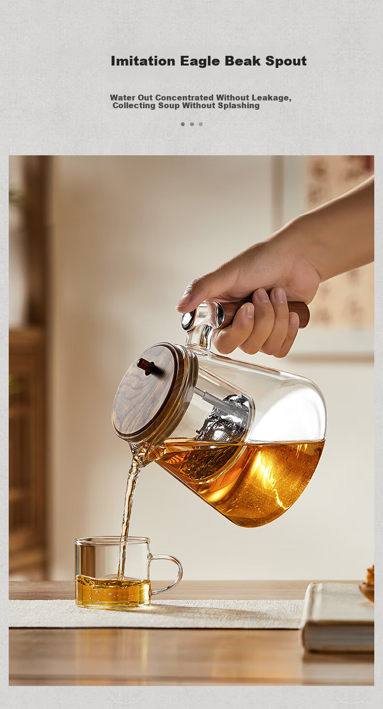 TEAHUE Glass Teapot with Floating Lid, Tea Brewing Tool, Tea Infuser Cup, Tea Separator, Kung Fu Tea Set 5