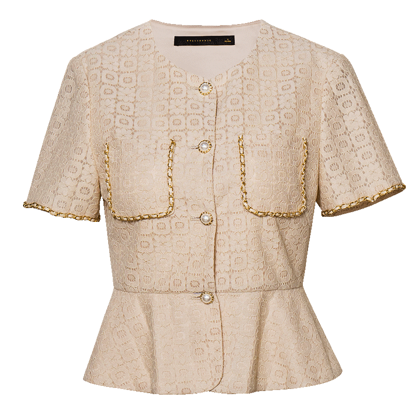ROEYSHOUSE Lace Waist-Cinching Short Jacket for Women Summer Elegant Slim Ruffle Hem Top 11908 Apricot M