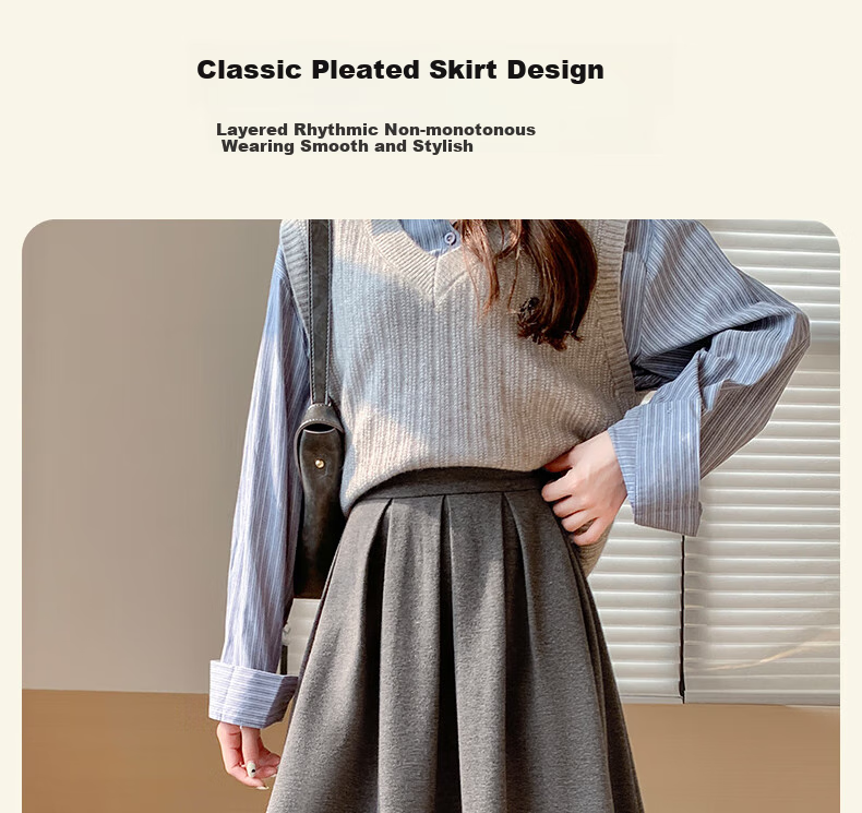 LangSha Women's Woolen Feel Skirt 2026 Spring Autumn High Waist Loose Slim A-Line Mid-Length Skirt 4
