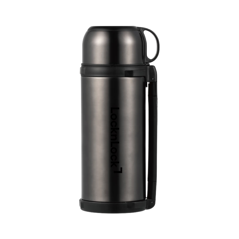 LOCK&LOCK Large Capacity Insulated Bottle, Outdoor Travel Camping Stainless Steel Portable Car-Mounted Handheld Thermos, 1.8L, Dark Gray