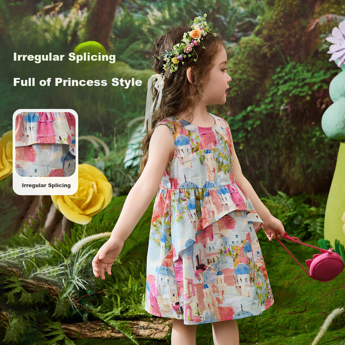 ASK JUNIOR Baby Girl Dress, Pure Cotton Summer Children's Oil Painting Vacation Dress, Sleeveless Dress, Girls' Princess Dress 3
