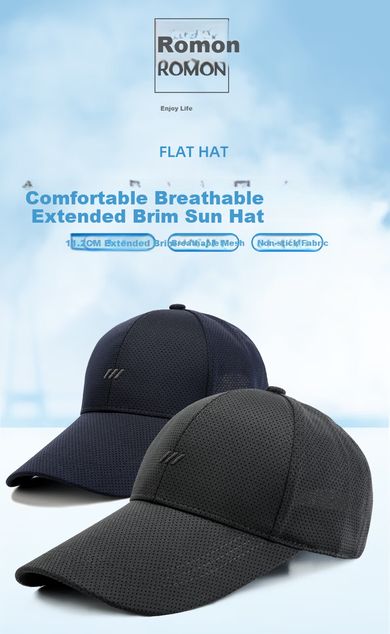 Romon Men's Summer Mesh Lightweight Baseball Cap Outdoor Extended Brim Sun Protection Breathable Sunshade Hat 1