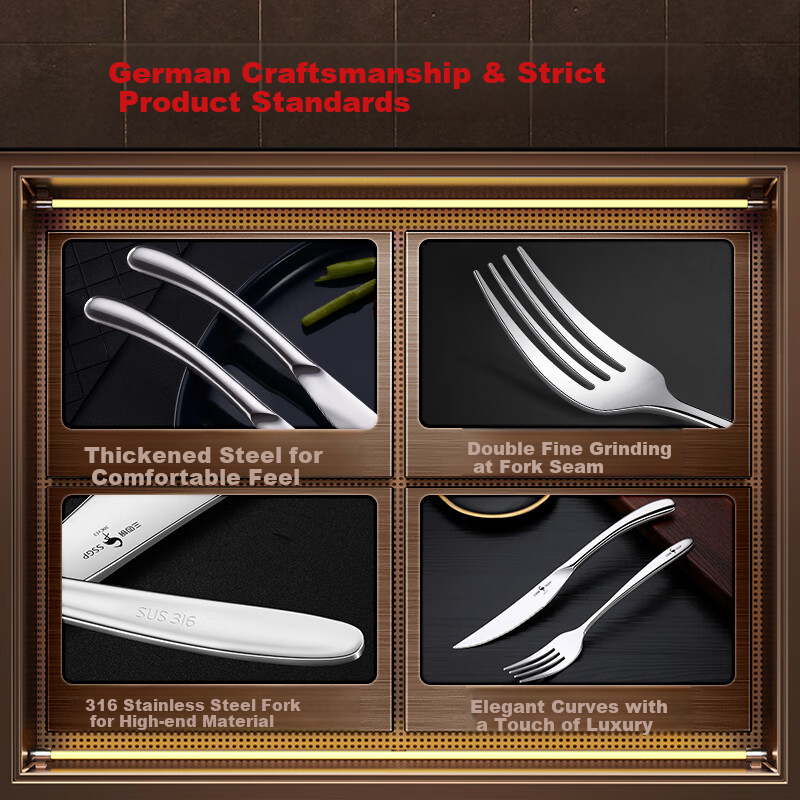 SSGP® 316 Stainless Steel Steak Knife And Fork Set, Western-Style Cutlery Set for Steak, 4-Piece Set W34218 3