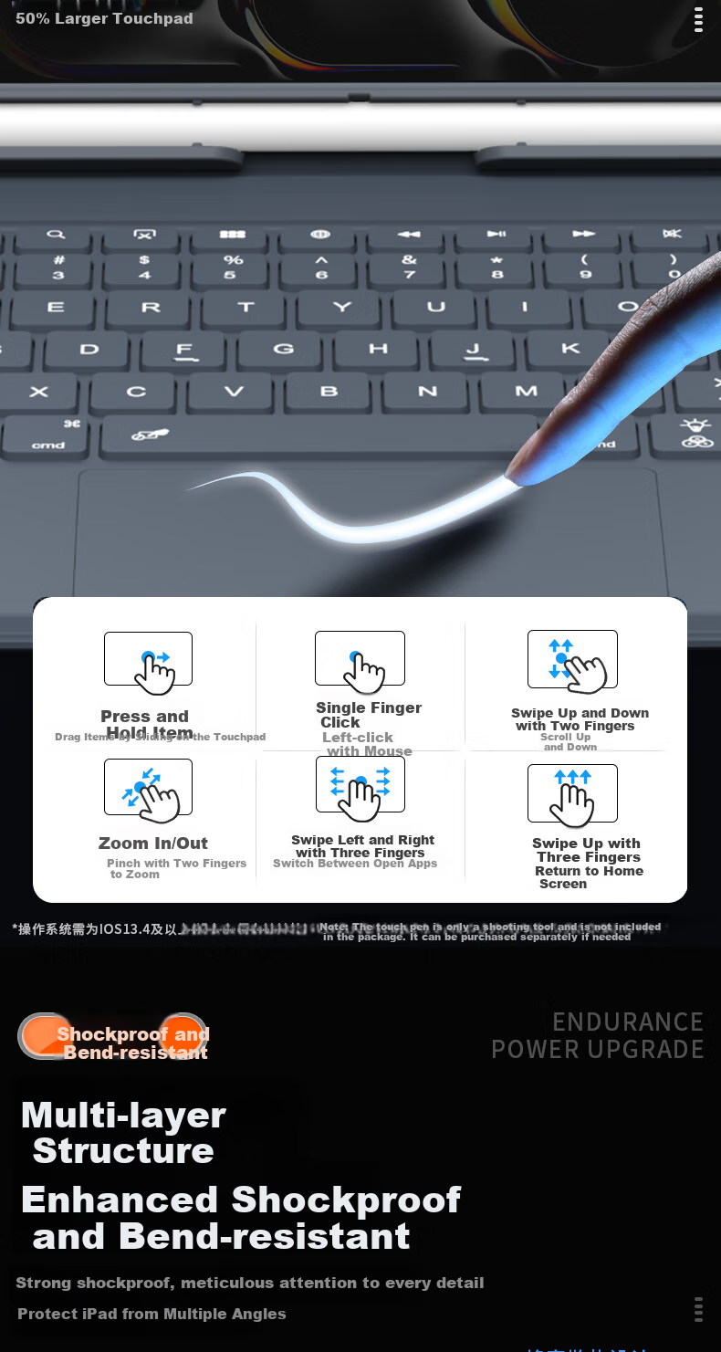 MUSTTRUE IPad Magic Keyboard [2026 Upgrade] Compatible with Apple Tablets IPad Pro/Air8/7/6/12.9/13-Inch Magnetic Detachable Keyboard with Built-In Pencil Slot Protective Case 7