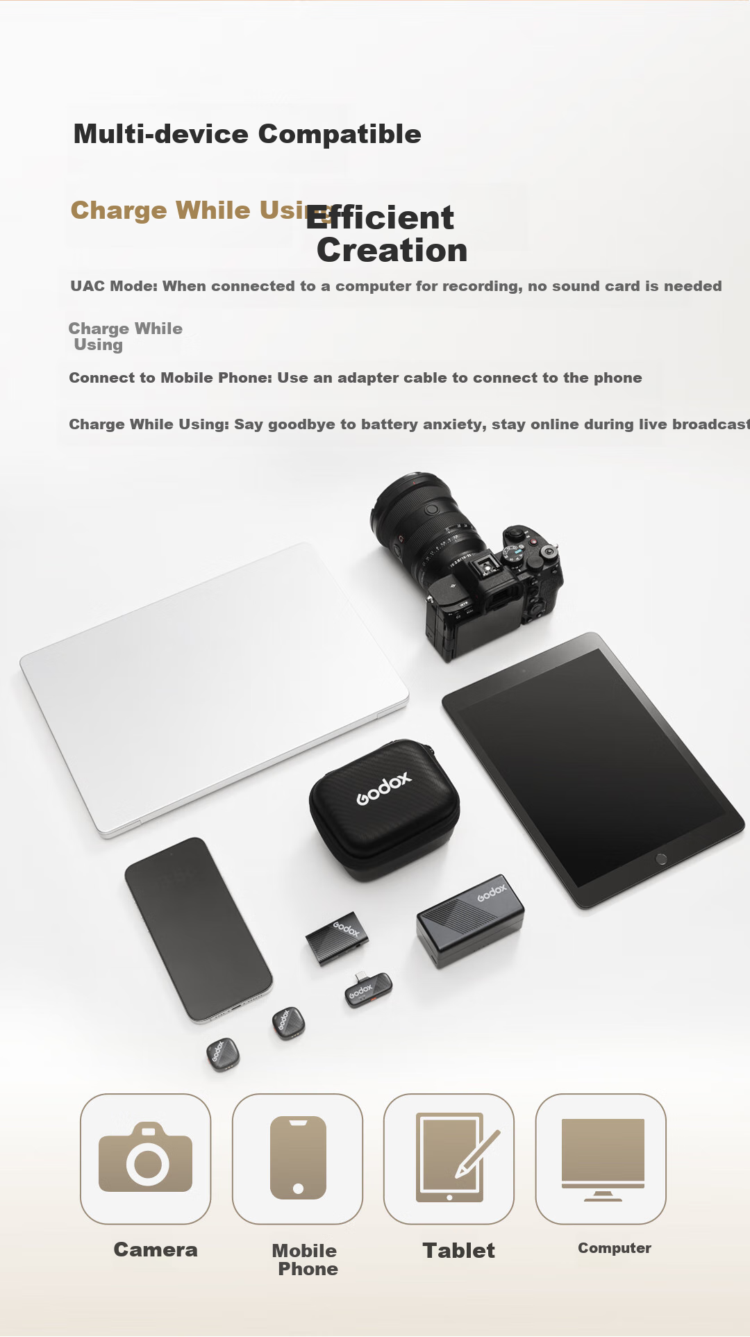 Godox Cube-C Wireless Lavalier Microphone for Outdoor Interviews, Vlog, Live Streaming, Recording, Noise Reduction, Sound Card, Mini Microphone [Camera Version One-To with C to C Phone Cable] 9