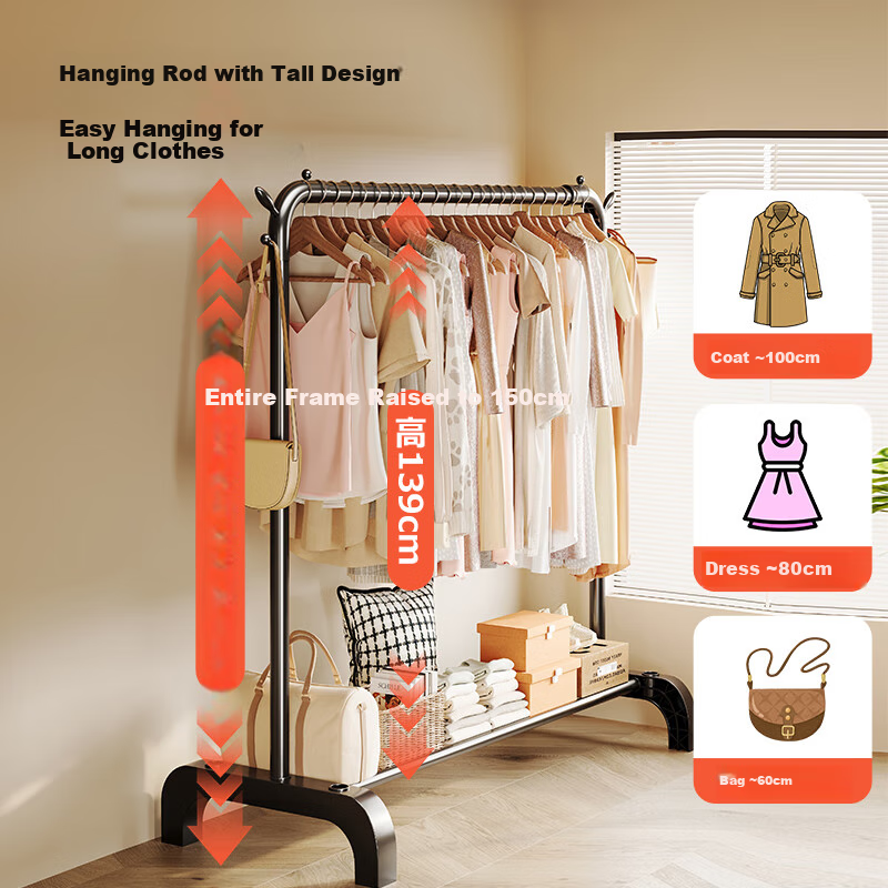 QIAONAMEI Floor-Standing Clothes Rack, Single Pole Hanger, Bedroom Coat And Hat Stand, Indoor Clothes Storage Rack, Quilt Drying Rod, 2678