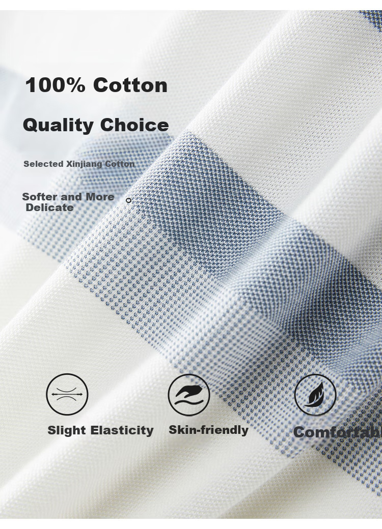 DANCING WOLVES [7A Antibacterial & Pure Cotton] Summer Fashion Striped Short-Sleeve Men's Polo Shirt, 113 Light Blue, XL(180) 1