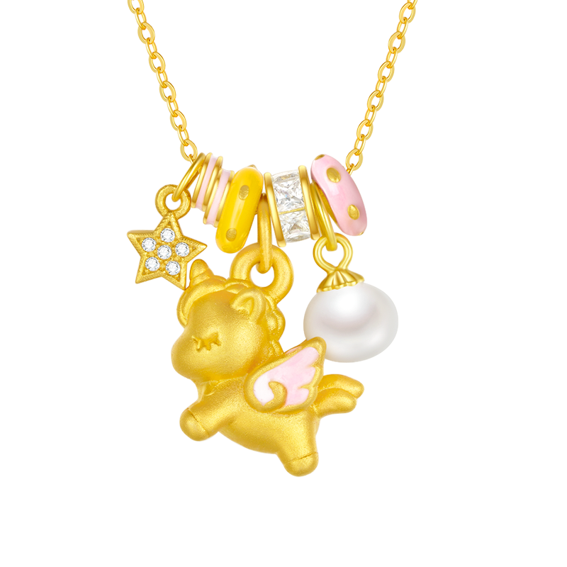 CHOW TAI SENG Unicorn Zodiac Horse Silver Necklace, 2026 New Enamel Pearl Necklace, Birthday Gift for Girlfriend Or Best Friend