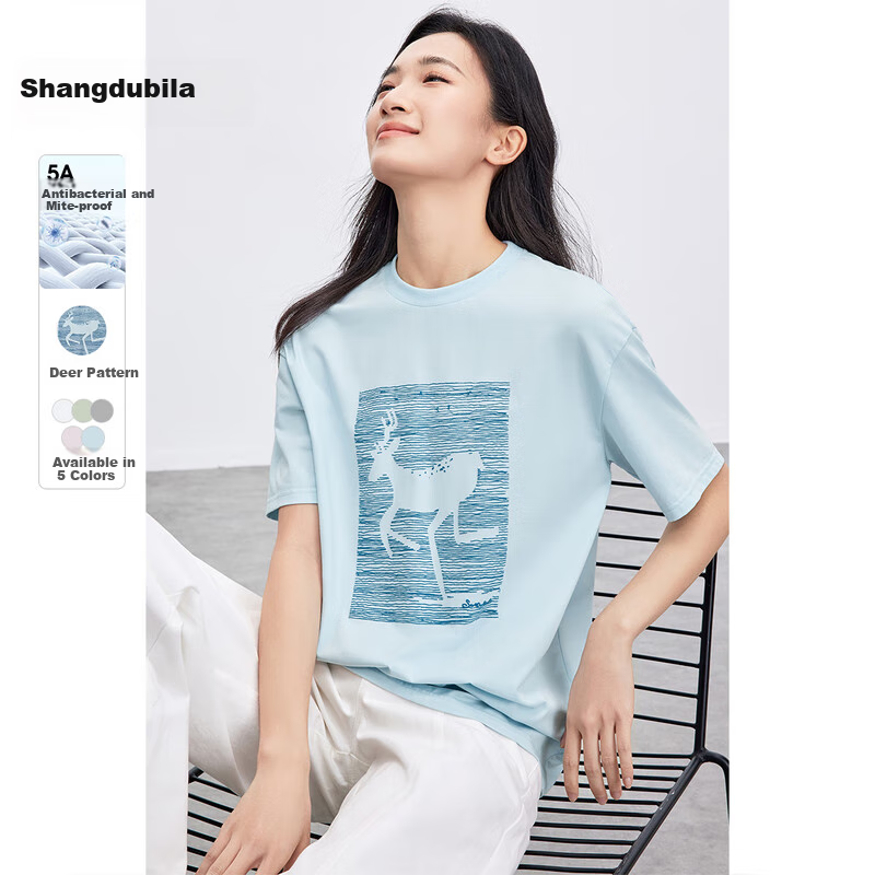 Sentubila Cotton-Padded Casual Versatile Age-Reducing T-Shirt for Women, Summer New High-End Feel 3D Embossed Print Drop-Shoulder Short-Sleeve Top