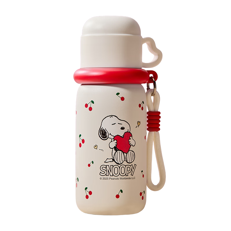 SNOOPY 316L Stainless Steel Children's Insulated Cup, Large Capacity, with Straw for Boys And Girls, Portable Water Bottle for Students, Specialized Drinking Cup, White