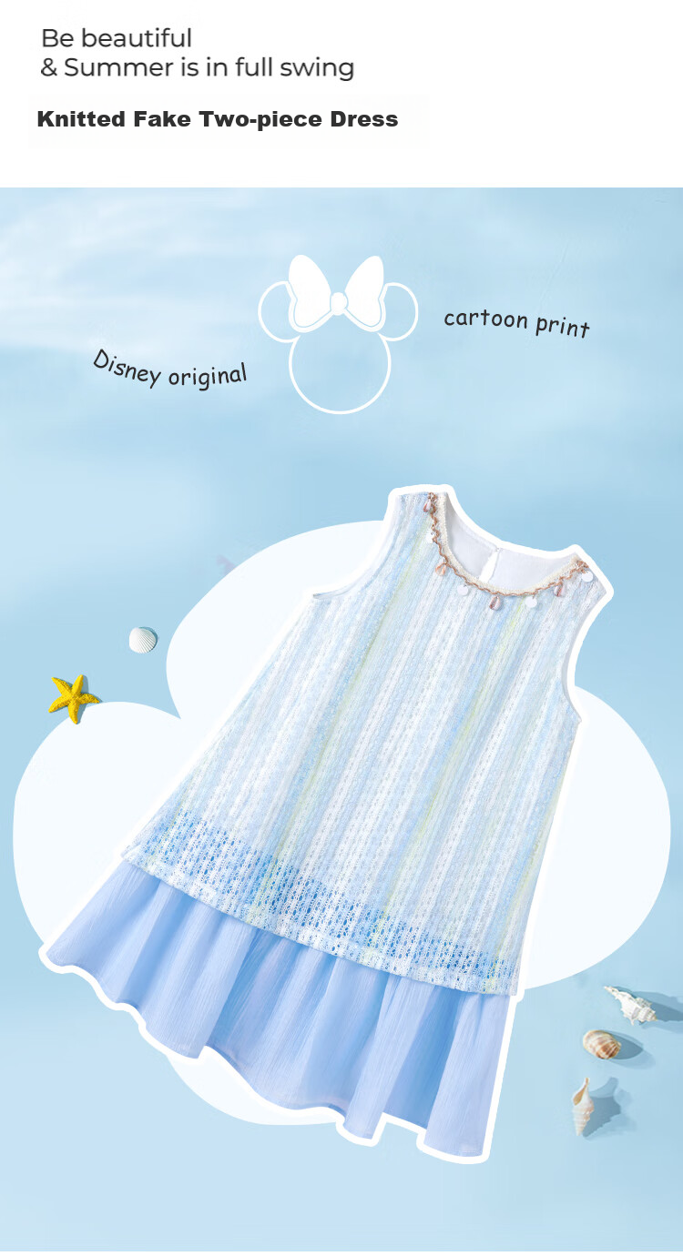 Disney Girls' Sleeveless Knitted Faux Two-Piece Dress, Lightweight Breathable Princess Dress for Vacation Style, Size 150 2