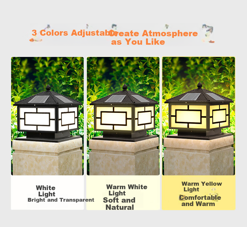 Intelamp Solar Wall Light Pillar Head Lamp Outdoor Garden Light Villa Garden Gate Post Light Home Waterproof LED Landscape Light 6