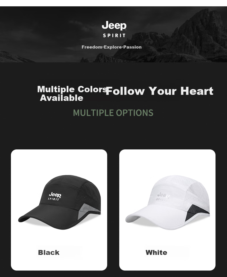JEEP Baseball Cap for Men, Summer Mesh Quick-Dry Sun Protection Hat, Unisex Visor Cap, Sports Outdoor Sun Hat 4