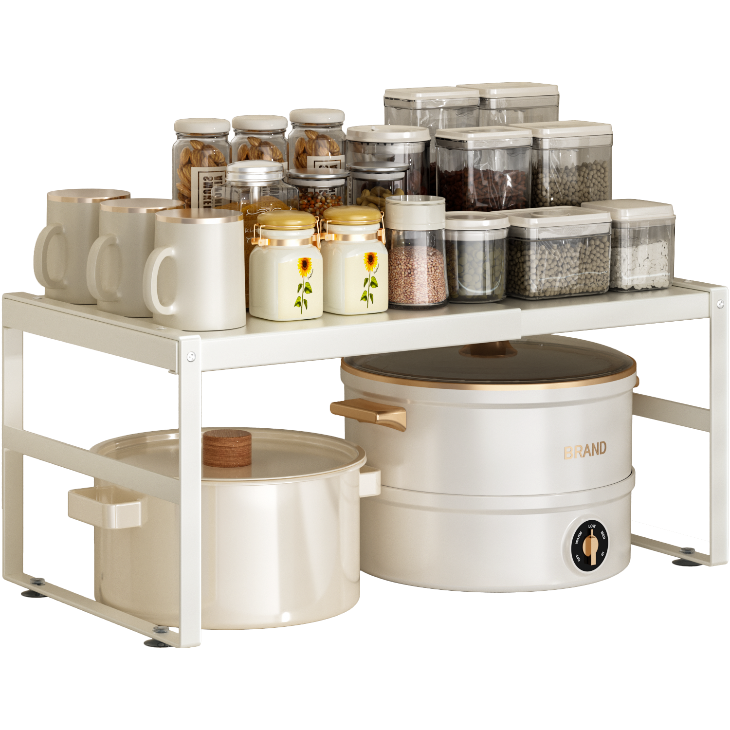 Jiabaili Adjustable Kitchen Storage Rack Countertop Cabinet Shelf Layered Rack Spice Organizer Pot Rack Desktop Small Shelf