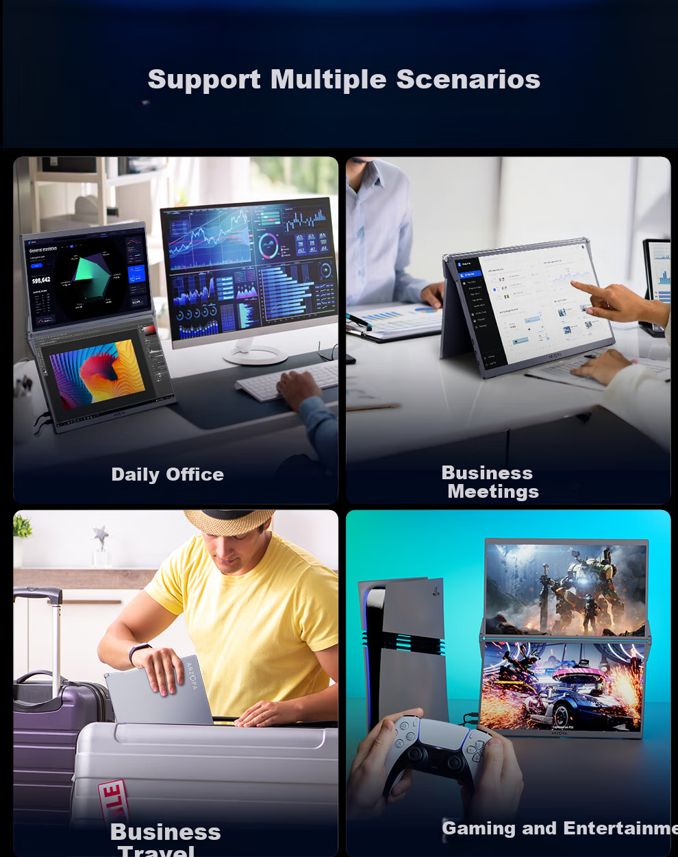 ARZOPA A Zhuopa 15.6-Inch Dual-Screen Portable Monitor Foldable External Display for Phone, Laptop, Office Work, Stock Trading, Gaming Computer Extension Screen E1 2