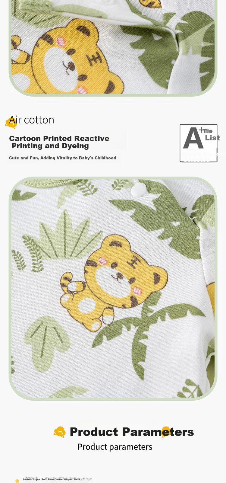 DUOXILUK Baby Romper, Summer Thin Style, Triangle Onesie, Newborn Bodysuit, Full-Print Light Green Tiger Pattern, 80cm 2