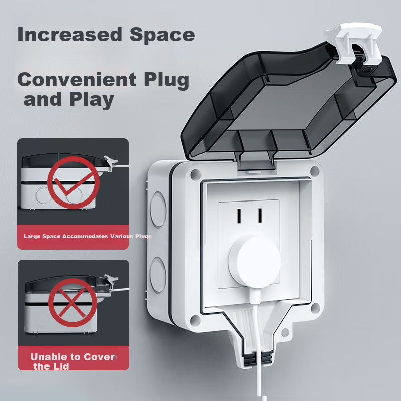 FDD Outdoor Waterproof Switch Socket, Bathroom Power Supply Waterproof Box, Surface And Recessed Installation, Outdoor Storm-Proof Splash-Proof Box, Single Switch Single Control Five-Hole 10A + Waterproof Box [Surface Mounted]
