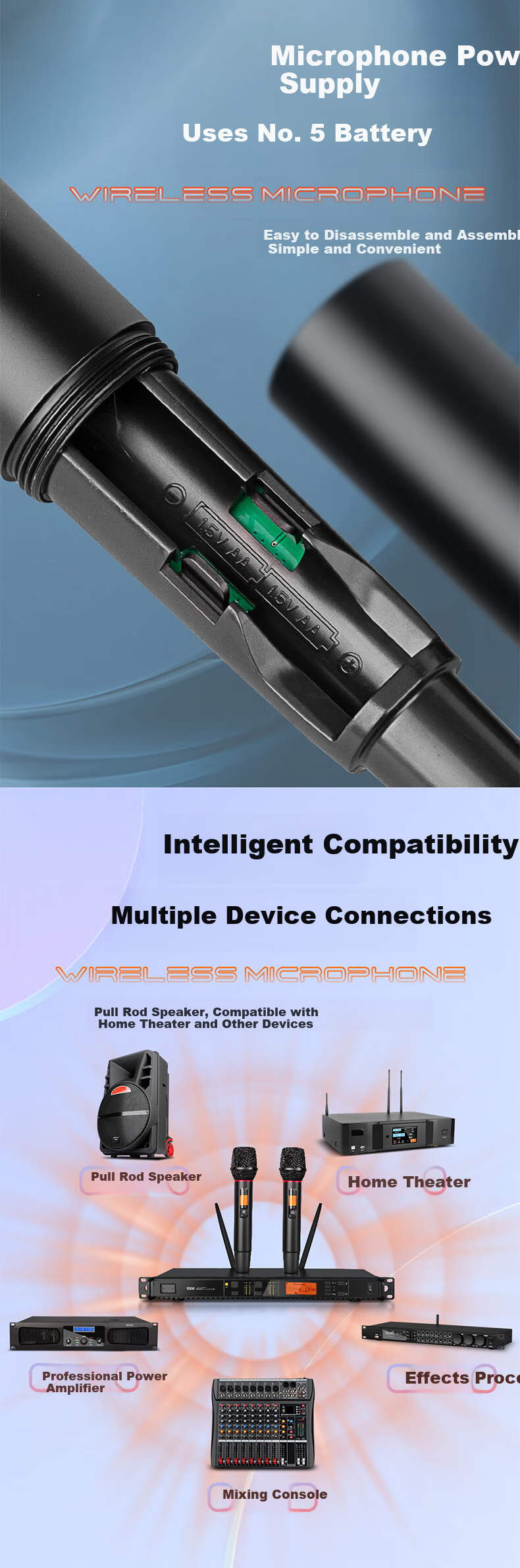 Depusheng Professional Wireless Microphone System, Home KTV Singing, Karaoke for Meetings And Training, Speech And Stage Performance, Karaoke Machine with Dual Microphones, Anti-Howling Frequency Adjustment, DR28 5