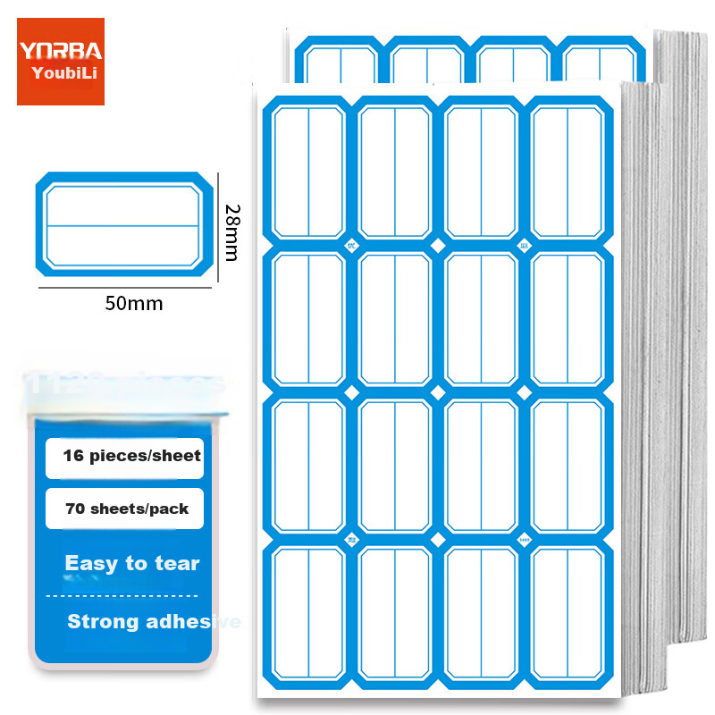 Youbili 1120 Pieces, 50mm×28mm Self-Adhesive Labels, Paper Pockets, 16 Pieces/sheet, 70 Sheets/pack, 3469 Blue